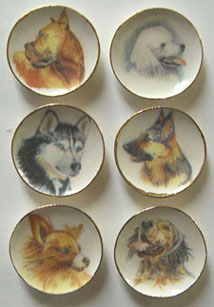 Dollhouse Miniature 6 Dog Head Plates